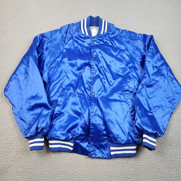 Auburn Sportswear Other - Vintage Satin Bomber Jacket Large Lined Blue Blank Snap Button Front 90s USA